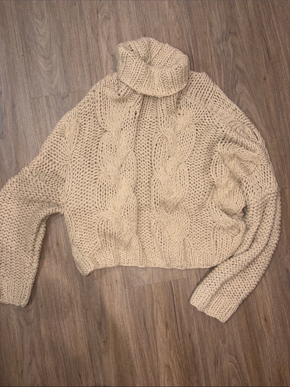 New Indie Collection Women's Cable Knit Turtleneck Sweater - Cream Size Small